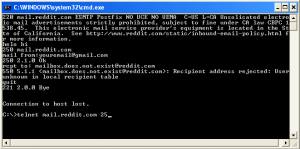 Telnet on windows to check mail server using SMTP commands